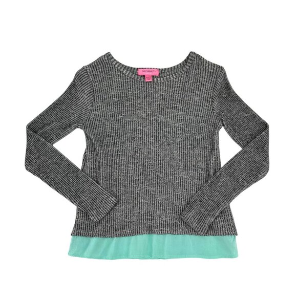 Say What Girls Layered Look Sweater Size Large 10-12 Top Gray Mint Green - Picture 1 of 8